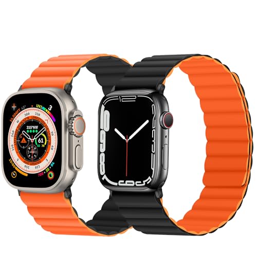Anlinser Magnetic Bands Compatible with Apple Watch Band 49/46/45 44/42/41/40/38mm, Women Men Double Side Reversible Strap for iWatch Ultra 3-1 Series 11/10/9/8/7-1 SE(49/46/45/44/42,Black/Orange) - Image 2