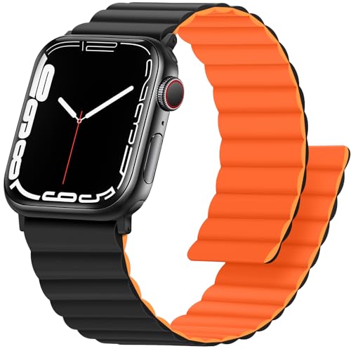 Anlinser Magnetic Bands Compatible with Apple Watch Band 49/46/45 44/42/41/40/38mm, Women Men Double Side Reversible Strap for iWatch Ultra 3-1 Series 11/10/9/8/7-1 SE(49/46/45/44/42,Black/Orange) - Image 1