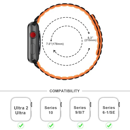 Anlinser Magnetic Bands Compatible with Apple Watch Band 49/46/45 44/42/41/40/38mm, Women Men Double Side Reversible Strap for iWatch Ultra 3-1 Series 11/10/9/8/7-1 SE(49/46/45/44/42,Black/Orange) - Image 5