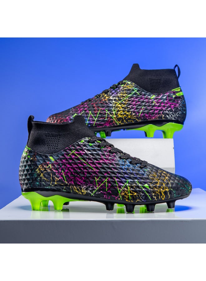 H577 Long Nails Black C Luo Thorn 15 New Football Shoes High-top Boys And Girls Adult Primary School Children's Nail Broken Nail Training Shoes