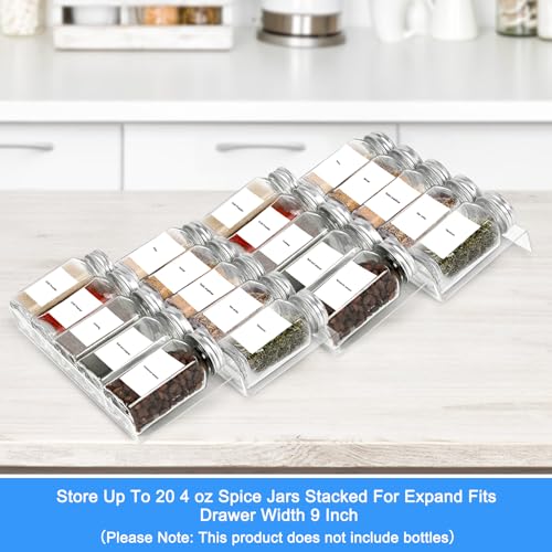 Delavala 4 Pack Clear Acrylic Spice Drawer Organizer, 4 Tier Plastic Spice Organization for Cabinet Drawer, Spice Racks Tray for Kitchen Drawers Cabinets Countertops - Image 5
