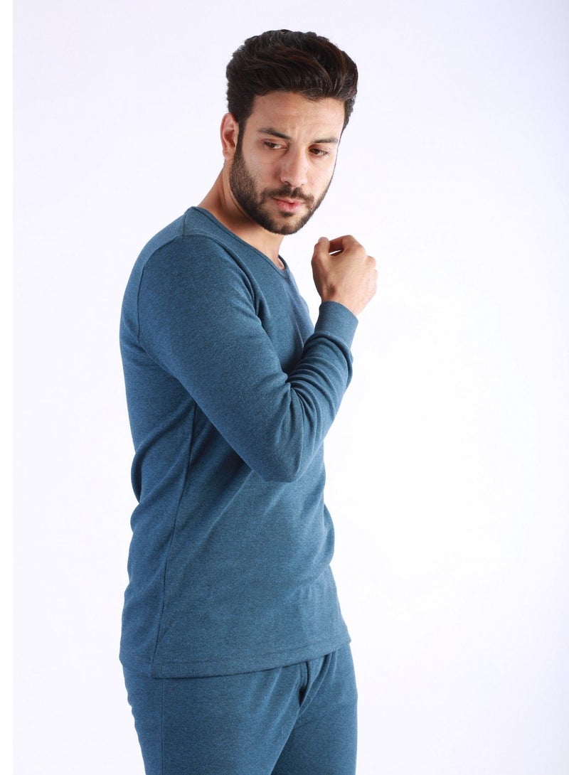 Jet Jet Men Undershirt For Winter Round Neck And Long Sleeves-Navy Blue - Image 2