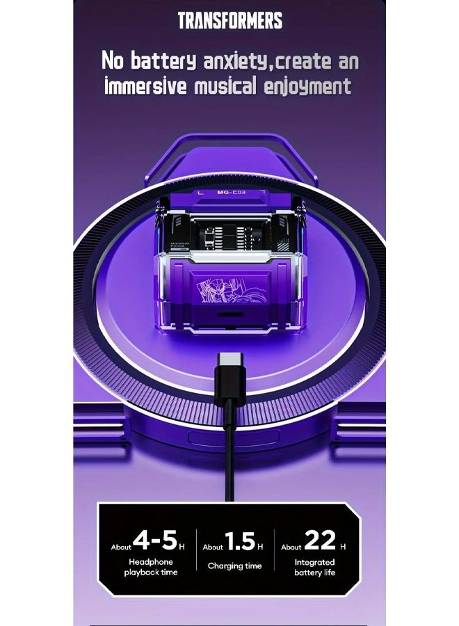TRANSFORMERS Transformers MG-C03 Wireless Bluetooth Earbuds Gaming Headphones Long Battery Life Headset Low Latency HIFI Stereo Sound with Music Noise Cancellation Calls Purple  - Image 2