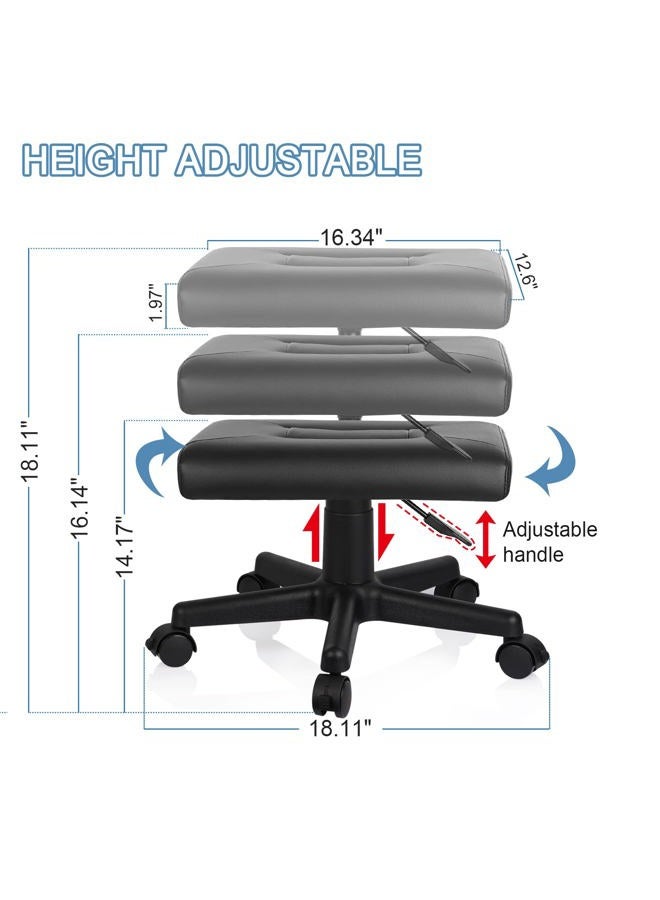 Lilithye Footrest Stool Under Desk Adjustable Height Footrest Ottoman Ergonomic Foot Stool with Wheels 360° Rolling Footrest for Home Office (Black-1) - Image 2
