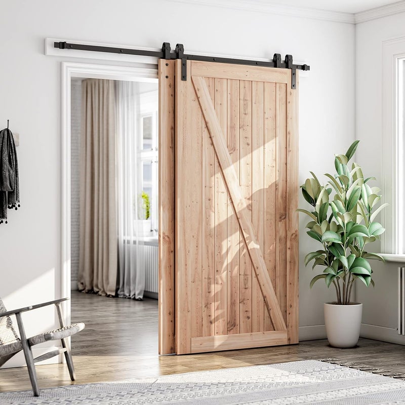 SMARTSTANDARD 7.5 Feet Bypass Sliding Barn Door Hardware Kit - for Double Wooden Doors-Single Track - Smoothly & Quietly - Easy to Install-Fit 78" Opening - Image 3