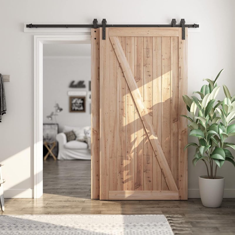 SMARTSTANDARD 7.5 Feet Bypass Sliding Barn Door Hardware Kit - for Double Wooden Doors-Single Track - Smoothly & Quietly - Easy to Install-Fit 78" Opening - Image 2