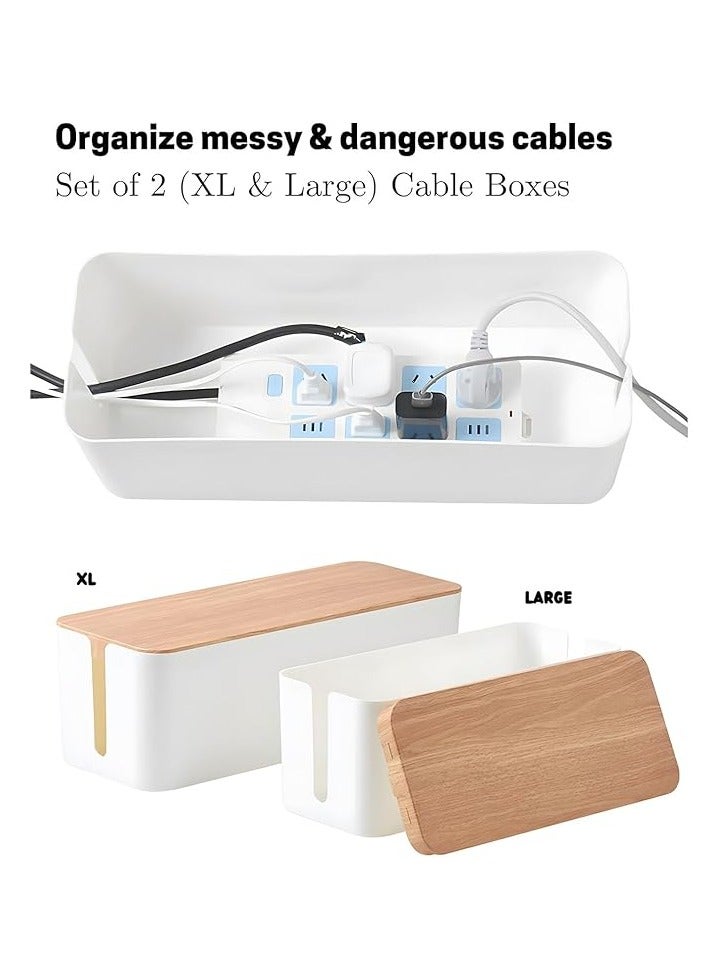 أكس سبرينج صندوق إدارة الكابلات Xspring، صندوق منظم الكابلات بنمط الخيزران، صندوق منظم كابلات تمديد كبير مع فتحة علوية، صندوق منظم السلك لإخفاء واقي التيار على المكتب أو الأرضية - Image 2