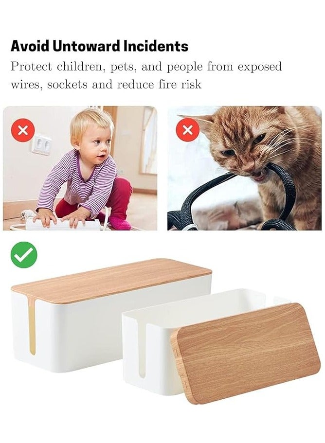 أكس سبرينج صندوق إدارة الكابلات Xspring، صندوق منظم الكابلات بنمط الخيزران، صندوق منظم كابلات تمديد كبير مع فتحة علوية، صندوق منظم السلك لإخفاء واقي التيار على المكتب أو الأرضية - Image 5