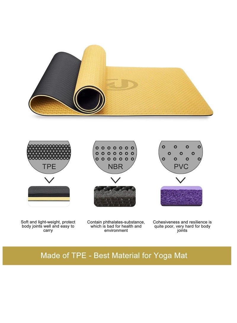 Nariele 6mm Anti-Slip TPE Yoga Mat with Strap, Bag - Knee Support, Non-Slip, Lightweight for Yoga, Pilates, Fitness, Home Workouts 183*66 cm (Gold/Black) - Image 4