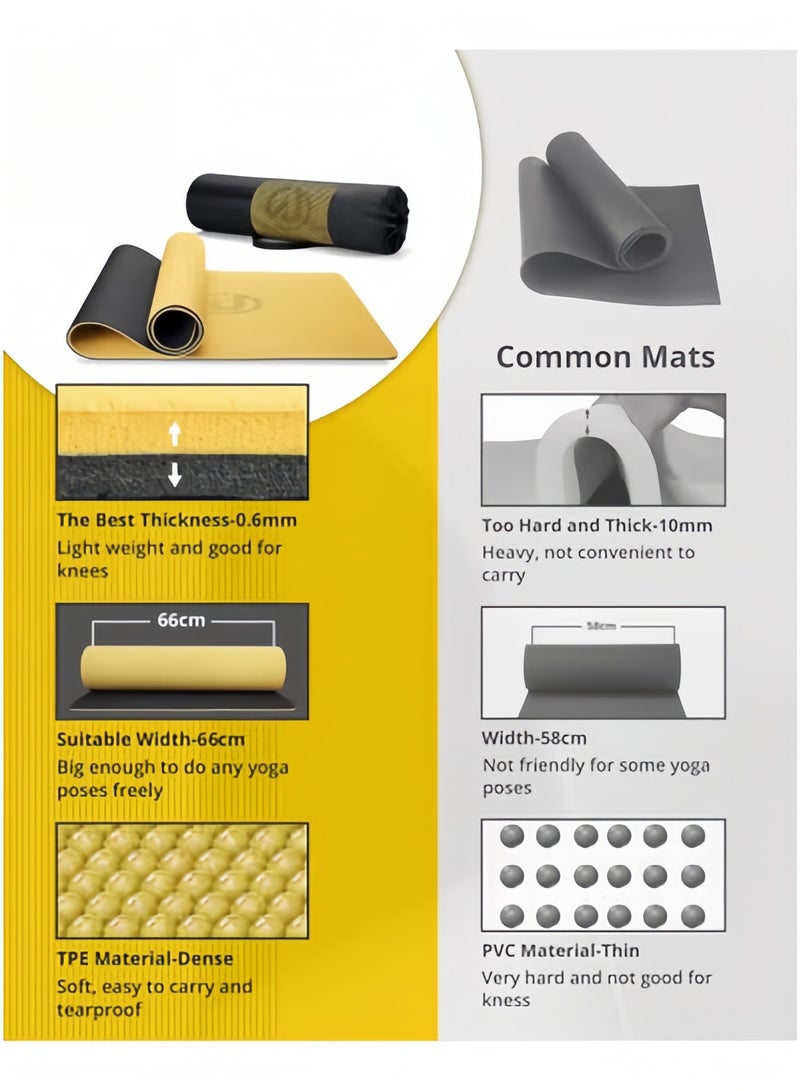 Nariele 6mm Anti-Slip TPE Yoga Mat with Strap, Bag - Knee Support, Non-Slip, Lightweight for Yoga, Pilates, Fitness, Home Workouts 183*66 cm (Gold/Black) - Image 2