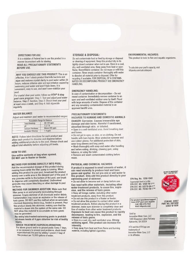 HTH 52037 Swimming Pool Care Shock Advanced Swimming Pool Chemical Cal Hypo Formula 12 Count Pack of 1  - Image 5