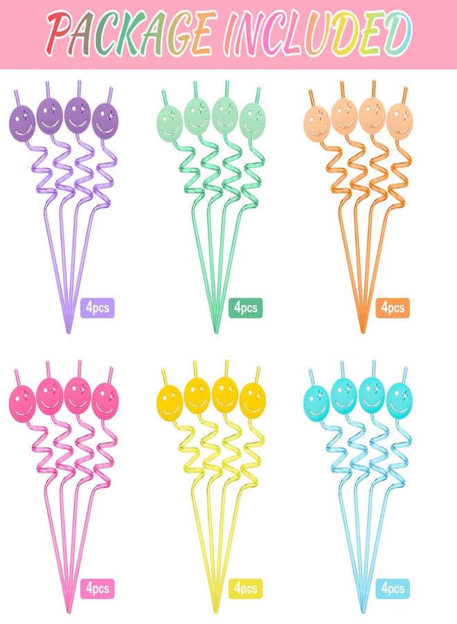 Newtay 24 Pack Pastel Smile Reusable Straw Set One Happy Dude Birthday Smile Face Party Decorations Pastel Party Favor Preppy, Bachelorette, Baby Shower Supplies - Image 2