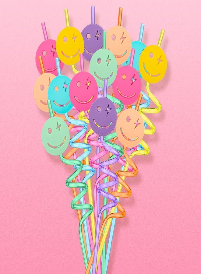 Newtay 24 Pack Pastel Smile Reusable Straw Set One Happy Dude Birthday Smile Face Party Decorations Pastel Party Favor Preppy, Bachelorette, Baby Shower Supplies - Image 3