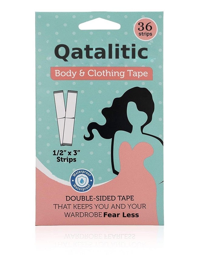 Qatalitic Double Sided Tape For Fashion, Clothing and Body - 36 Strips Pack, Fabric Tape for Women, Gentle to stick on Skin and clothes - Transparent, All Day Strength Tape Adhesive - Image 1