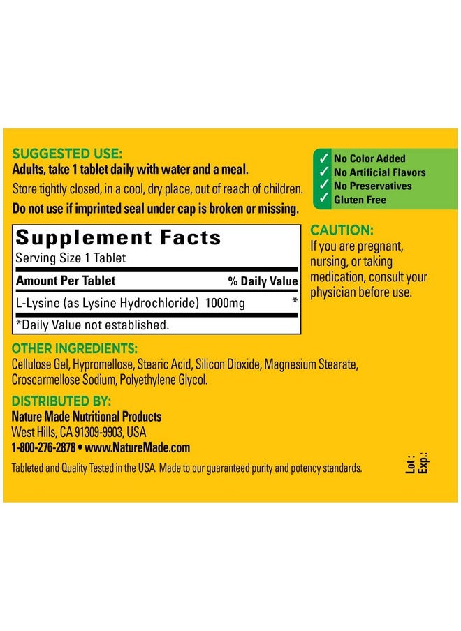 Nature Made Llysine 1000 Mg Dietary Supplement 60 Tablets 60 Day Supply  - Image 5