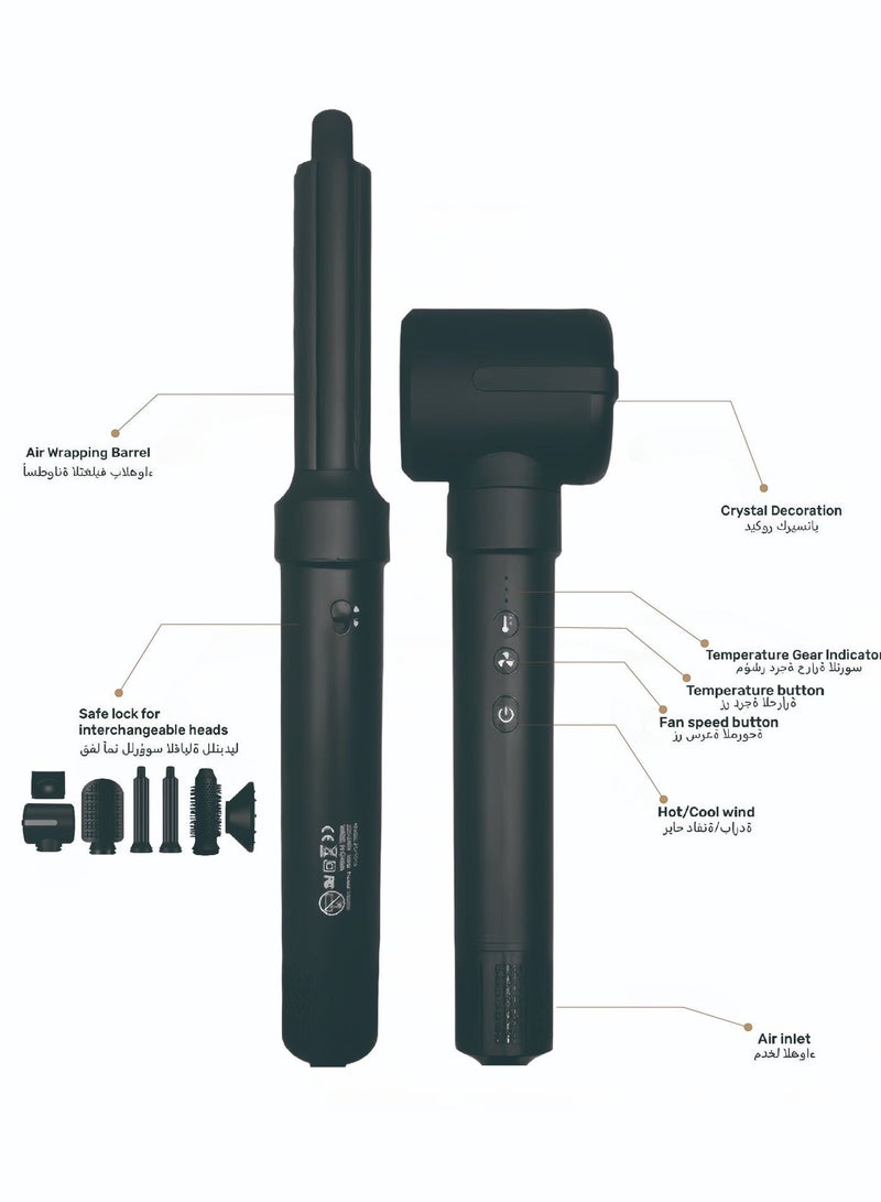 ZONBON 7-in-1 1400W Professional Hair Styling Set: Multi-functional hot air comb styler including straightener, hot air comb, curling iron, and diffuser nozzle; ionic hair dryer with a powerful 110,000 RPM motor; automatic curling iron; protective coating. - Image 2