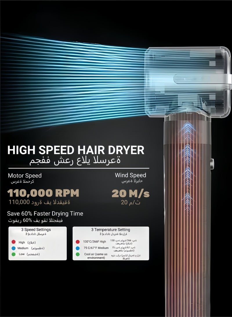 ZONBON 7-in-1 1400W Professional Hair Styling Set: Multi-functional hot air comb styler including straightener, hot air comb, curling iron, and diffuser nozzle; ionic hair dryer with a powerful 110,000 RPM motor; automatic curling iron; protective coating. - Image 5