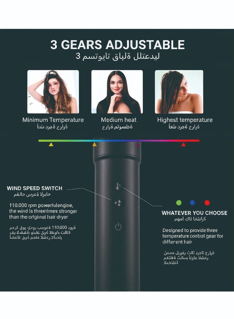 ZONBON 7-in-1 1400W Professional Hair Styling Set: Multi-functional hot air comb styler including straightener, hot air comb, curling iron, and diffuser nozzle; ionic hair dryer with a powerful 110,000 RPM motor; automatic curling iron; protective coating. - Image 4