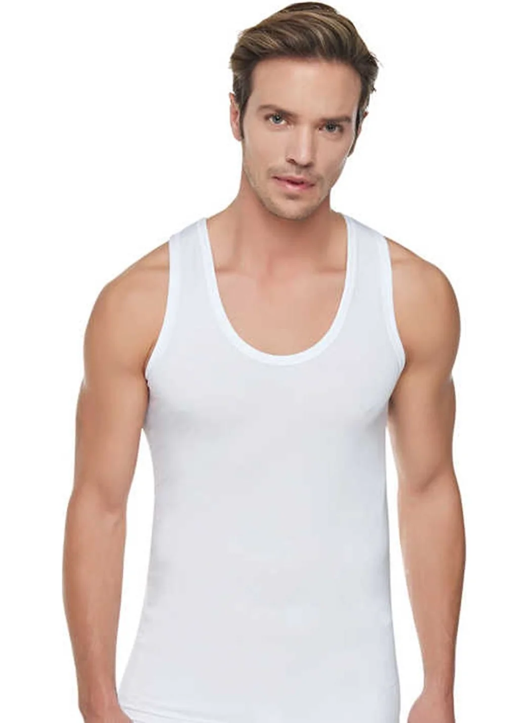 Tutku 6 Men's Classic Undershirt With Straps 100% Cotton Combed White Undershirt