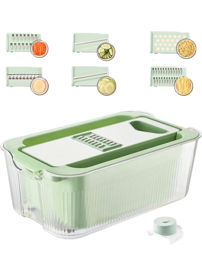 XVersion Vegetable Chopper with Container & Draining Basket – Multifunctional Kitchen Food Slicer, Dicer, Grater & Cutter (Green) - Image 1
