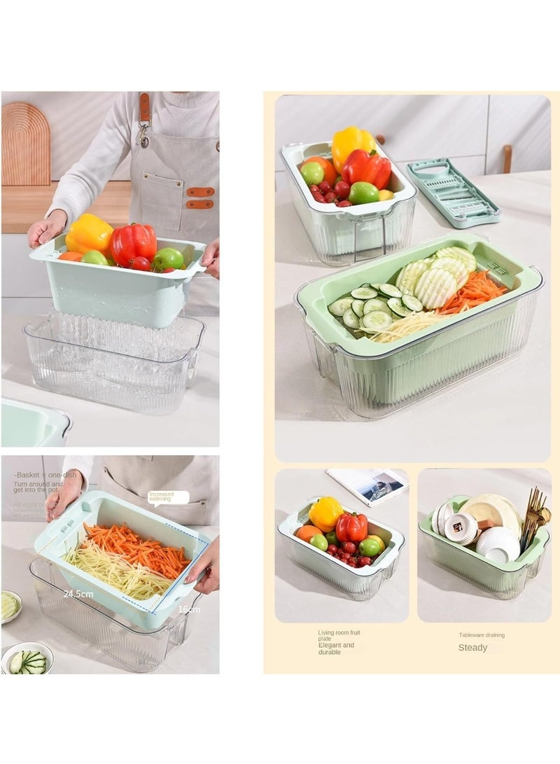 XVersion Vegetable Chopper with Container & Draining Basket – Multifunctional Kitchen Food Slicer, Dicer, Grater & Cutter (Green) - Image 4