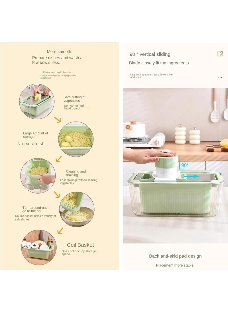 XVersion Vegetable Chopper with Container & Draining Basket – Multifunctional Kitchen Food Slicer, Dicer, Grater & Cutter (Green) - Image 3