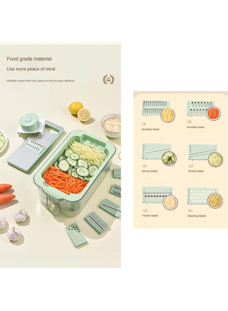 XVersion Vegetable Chopper with Container & Draining Basket – Multifunctional Kitchen Food Slicer, Dicer, Grater & Cutter (Green) - Image 5