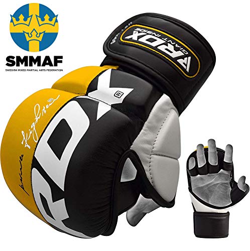 RDX MMA Gloves Grappling Sparring Martial Arts Mitts Men Women Hybrid Open Palm Maya Hide Leather Wrist Support Boxing Glove Training Cage Fighting Combat Sports Muay Thai Punching Bag Kickboxing - Image 3