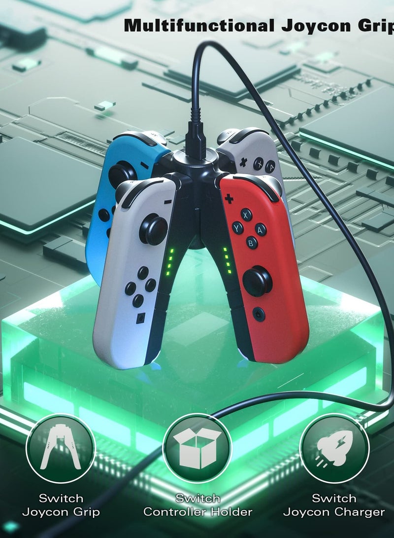 Y&D مقبض شاحن جويكون 4 في 1 لجهاز نينتندو سويتش / OLED، تخزين مريح للشحن، حامل وحدة التحكم Joypad للطرف الثالث - Image 2