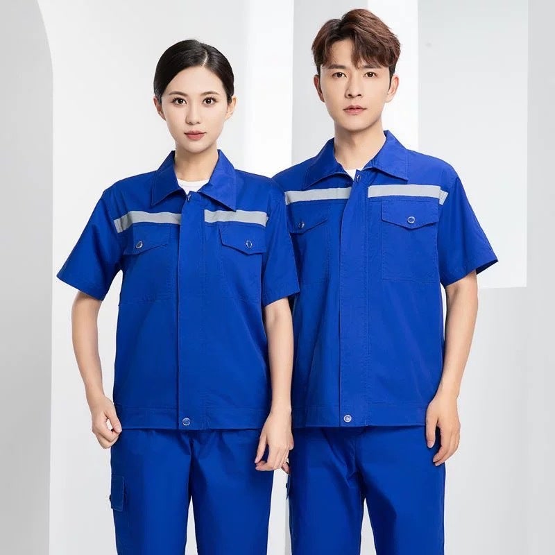 Summer Thin Polyester Cotton Overalls Suit Long Sleeve Reflective Strip Labor Protection Clothing Construction Site Workshop Factory Clothing Can Be - Image 1