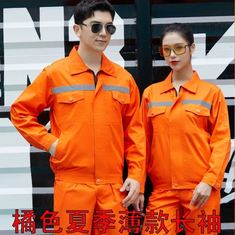 Summer Thin Polyester Cotton Overalls Suit Long Sleeve Reflective Strip Labor Protection Clothing Construction Site Workshop Factory Clothing Can Be - Image 3