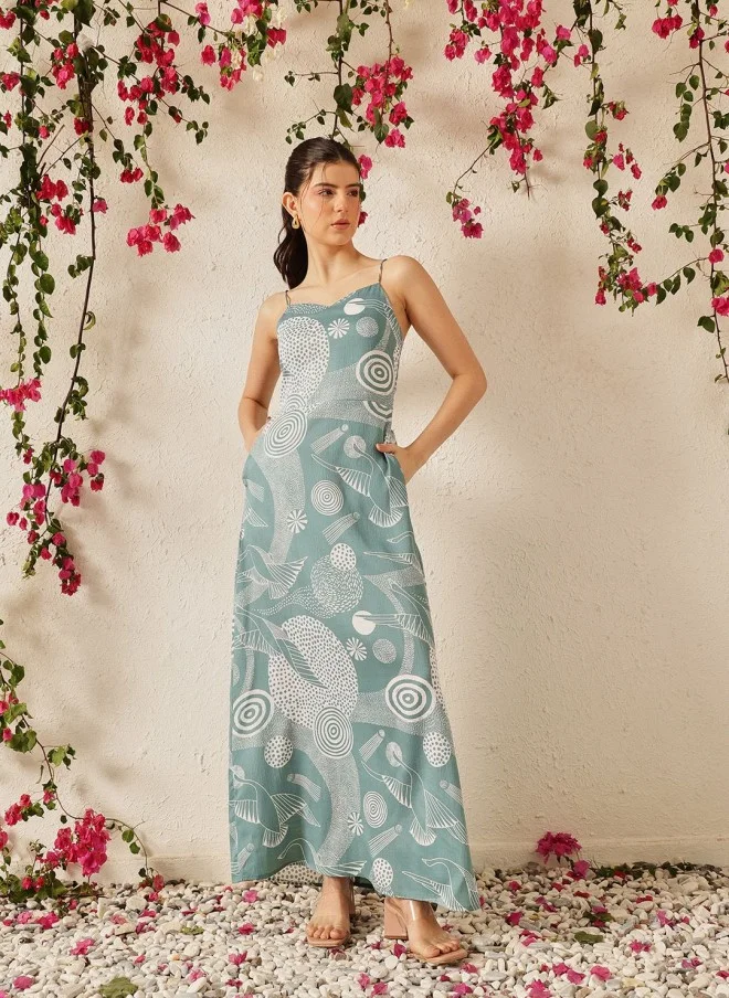 STREET 9 Self Design Print A-Line Midi Dress for Women