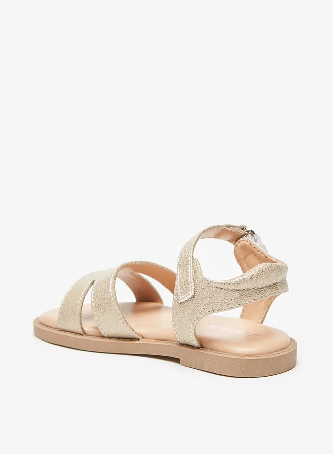 جونيورز Girls Textured Sandals With Hook And Loop Closure