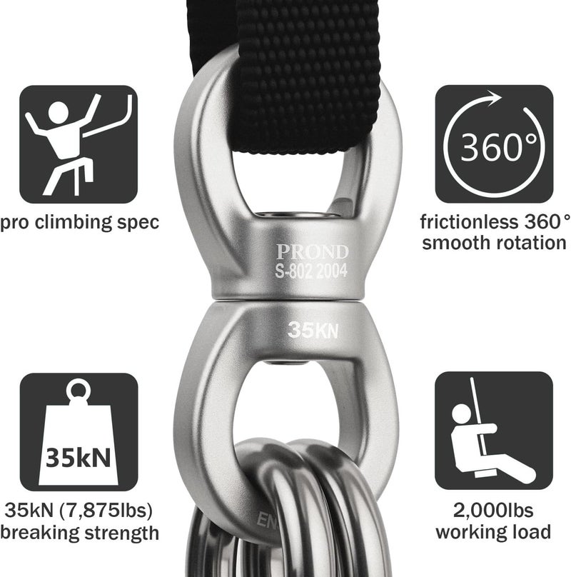 PROND Swing Swivel 35kN Safest Rotational Device, Swing Spinner, Carabiner Swivel, Climbing Rope Swivels for Children’s Web Tree Swing Setting, Aerial Dance, Hanging Hammock - Image 2