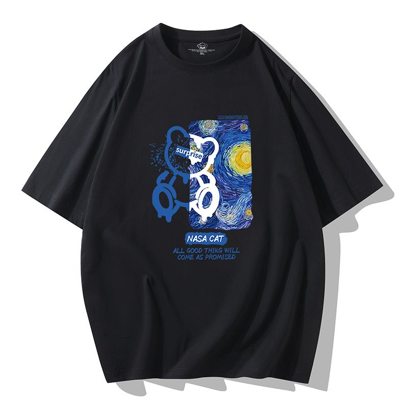 2025 Summer Short-Sleeved T-Shirt For Men, Korean Style Ins Printed Cotton Base Shirt, Trendy Brand Round Neck Half-Sleeve T-Shirt Men'S T-Shirt - Image 5