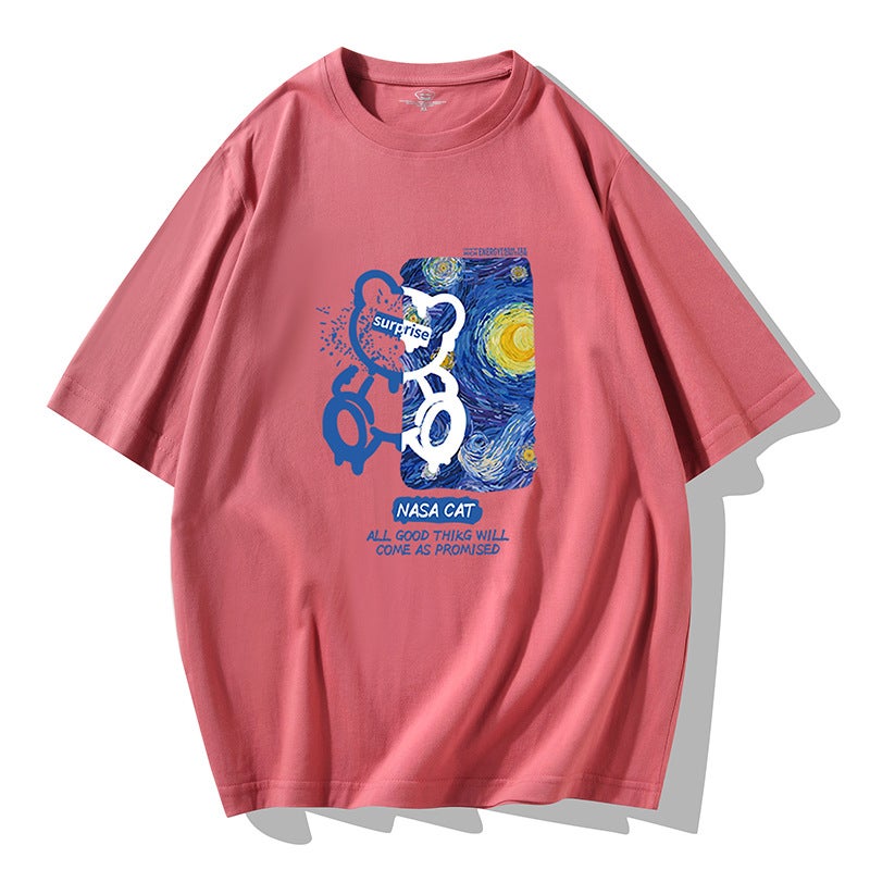 2025 Summer Short-Sleeved T-Shirt For Men, Korean Style Ins Printed Cotton Base Shirt, Trendy Brand Round Neck Half-Sleeve T-Shirt Men'S T-Shirt - Image 3