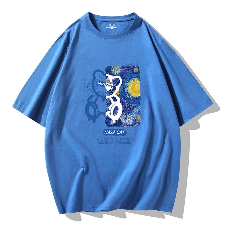 2025 Summer Short-Sleeved T-Shirt For Men, Korean Style Ins Printed Cotton Base Shirt, Trendy Brand Round Neck Half-Sleeve T-Shirt Men'S T-Shirt - Image 1