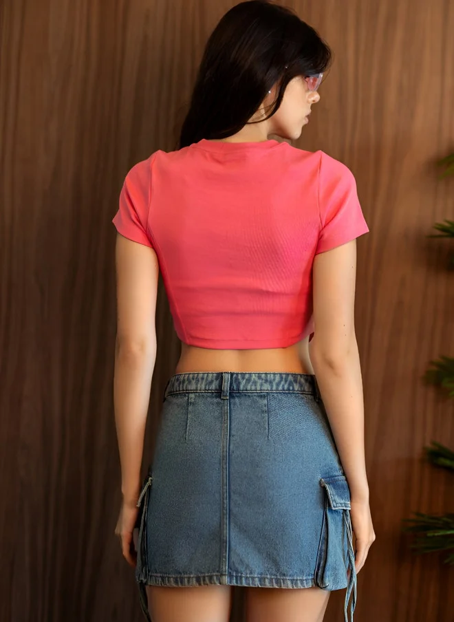 Virgio  Virgio Women Cotton Round Neck Crop Solid Regular Fit Short Sleeves T-shirt for Women | Best Price UAE