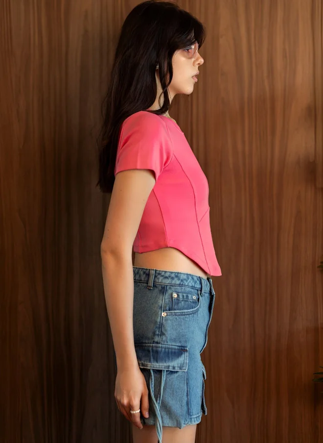 Virgio  Virgio Women Cotton Round Neck Crop Solid Regular Fit Short Sleeves T-shirt for Women | Best Price UAE
