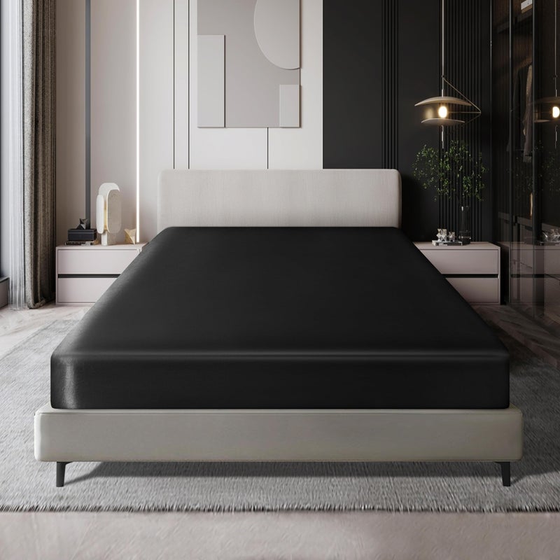 MILVOWOC Full Satin Sheet  Black Soft Bottom Fitted Sheet  1 Piece