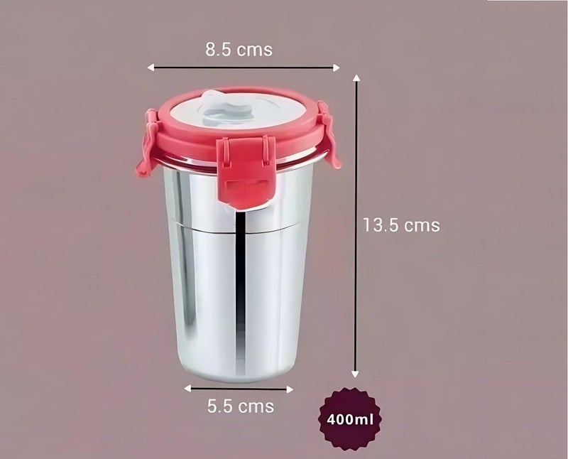 Dhavl Stainless Steel Tumbler with Silicon Aperture Steel Lid Leak Proof Set of 2 pcs with 2 Straws 2 Brush Steel Glass with Lid Capacity 400ML Ice Pink 400ml 2 pcs - Image 3