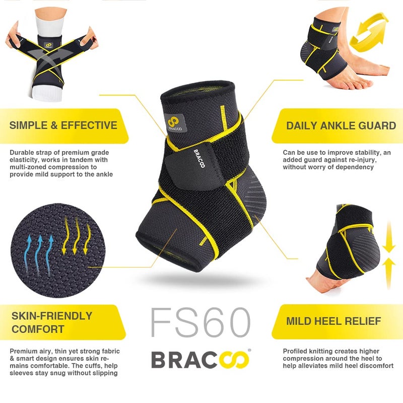 Bracoo 2 Pack Ankle Brace Compression Sleeve for Women & Men, Adjustable Ankle Support Strap for Sprained, Plantar Fasciitis, Pain Relief, Injury Recovery, Running, Workout, GYM, FS60 - Image 2
