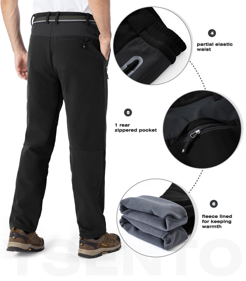 Ysento Men'S Fleece Lined Ski Snow Pants Winter Waterproof Softshell Insulated Hiking Cargo Pants Black Us 36 - Image 5