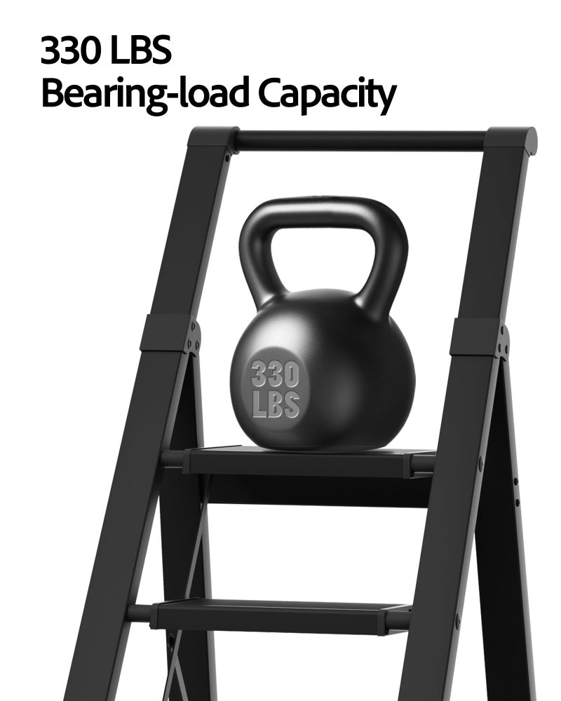 BEFITMACE 5 Step Ladder, Lightweight Folding Step Stool withConvenient Handgrip,Aluminum 330lbs Capacity Step Ladderfor Office,Household,Kitchen(Black) - Image 4