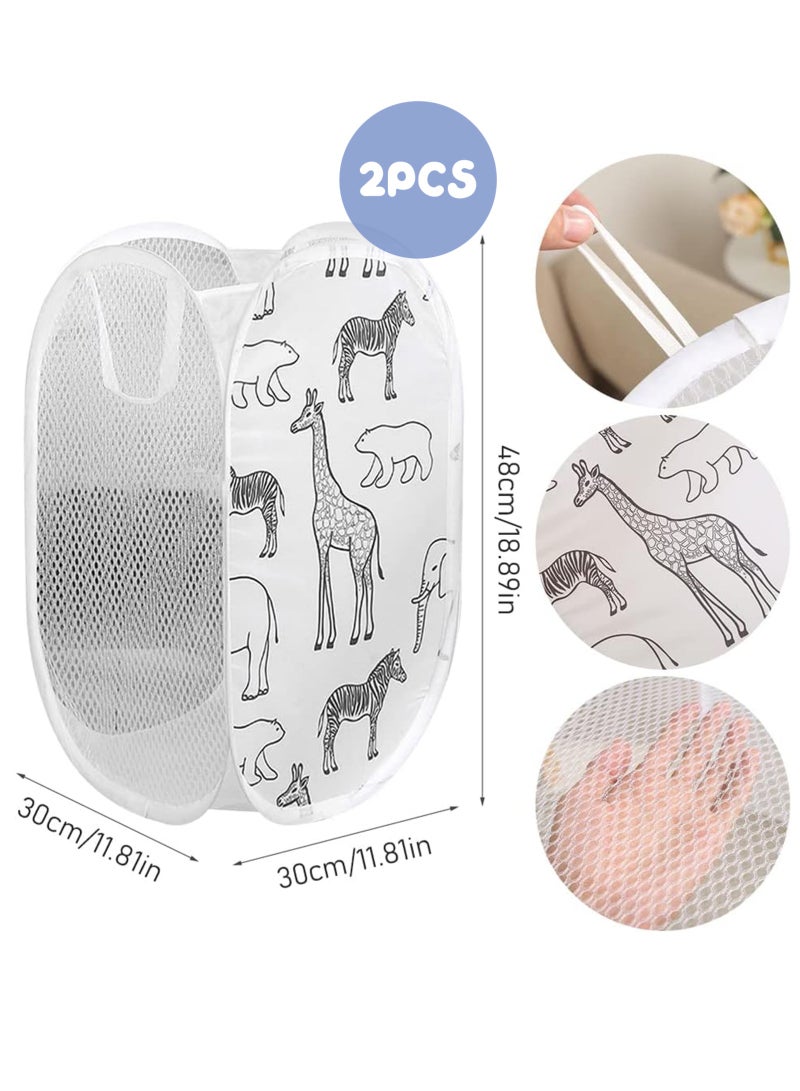 URbazaar 2PCS Pop Up Laundry Baskets, Foldable Laundry Basket, Laundry Basket Foldable Laundry Bin with Handle, Laundry Box Made of Mesh Storage Basket for Children's Room, Baby, Dorm Camping Travel (White) - Image 2