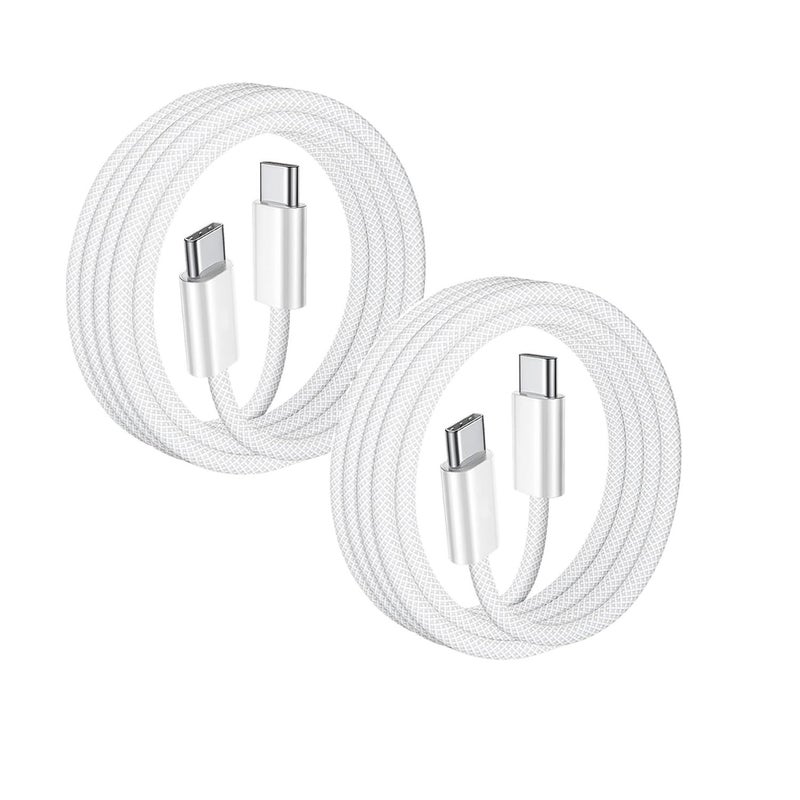 كابل LinJie USB C، كابل شحن طويل مضفر، كابل شحن فائق السرعة، متوافق مع iPhone 15-17/15-17 Pro/15-17 Plus/15-17 Pro Max، iPad Mini/Pro، MacBook Pro/Air (أبيض) (100 سنتيمتر، قطعتان) - Image 1