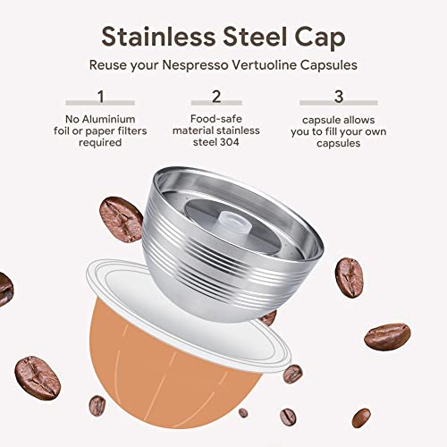 BENFUCHEN Stainless Steel Vertuo Next Reusable Pod+EMPTY Refillable Alumium Coffee Pods-80+150+230ml Each 6 Pcs + 1Pcs Coffee Capsule Tamper For Reusable nes presso Vertuo Next Pods - Image 3