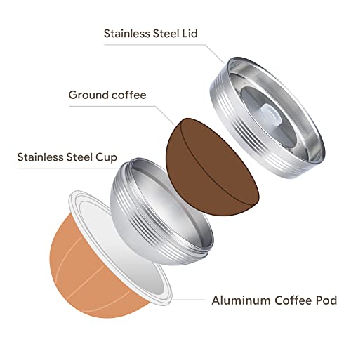 BENFUCHEN Stainless Steel Vertuo Next Reusable Pod+EMPTY Refillable Alumium Coffee Pods-80+150+230ml Each 6 Pcs + 1Pcs Coffee Capsule Tamper For Reusable nes presso Vertuo Next Pods - Image 2