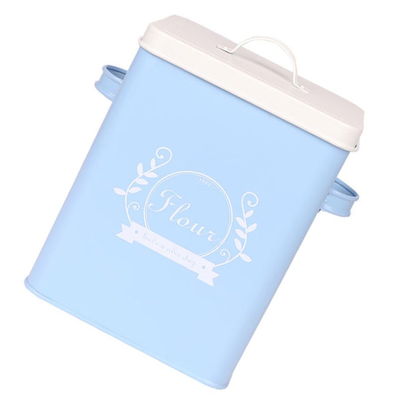 Galvanized Iron Rice Storage Container Blue Kitchen Pantry Organizer Box - Image 2