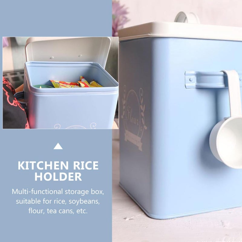 Galvanized Iron Rice Storage Container Blue Kitchen Pantry Organizer Box - Image 4